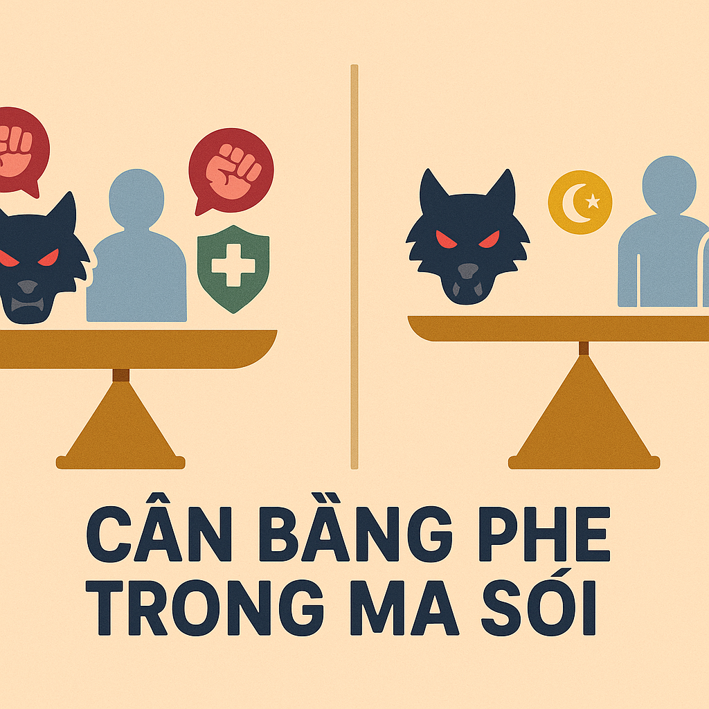 Hình tượng hóa khái niệm cân bằng giữa các phe trong trò chơi Ma Sói để đảm bảo công bằng.