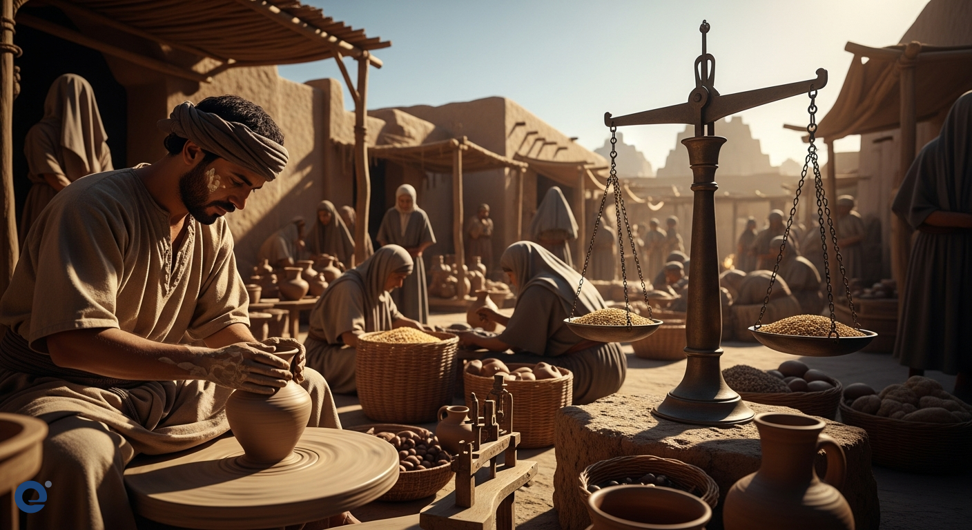 Chợ Uruk: Thương mại, Thợ gốm và Cân Mes