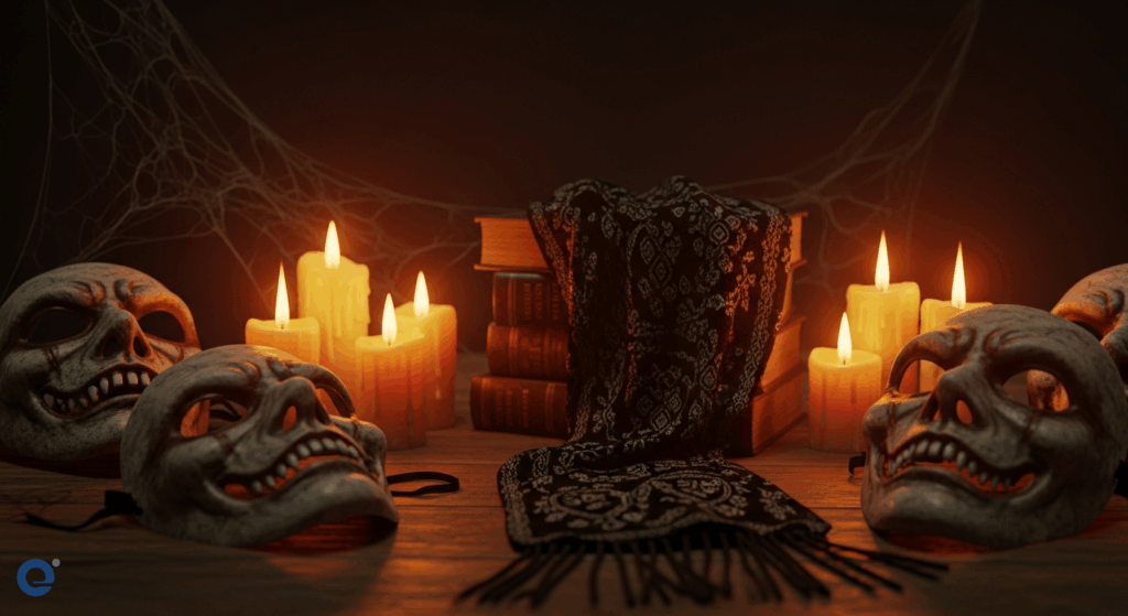 Phụ kiện ma mị: Mặt nạ, nến LED, khăn trăng tạo không khí Halloween